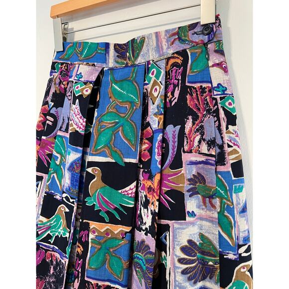 Geiger Rare Collections Pleated Midi Skirt Unique Colorful Bird Print Medium JL - Picture 2 of 7